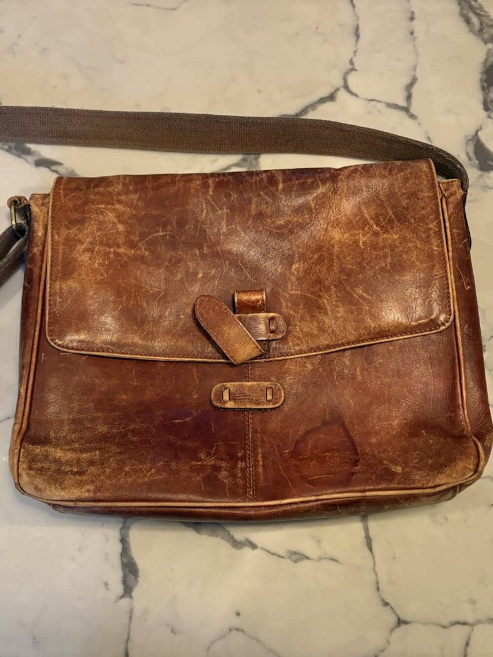 Old Angler Firenze Unisex Leather Messenger Laptop Bag Brown Made in Italy